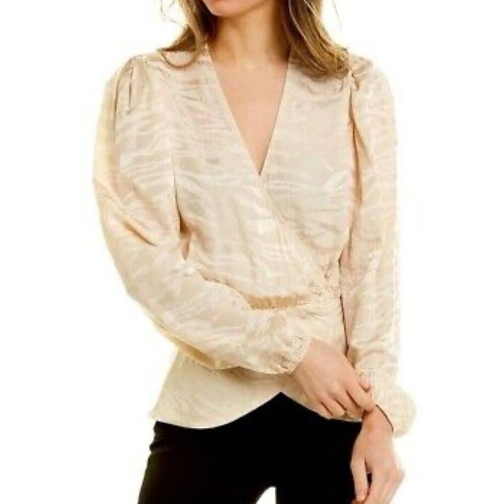 Ronny Kobo Ellana Zebra Jacquard Wrap Top Size Small Silk Blend Blouse